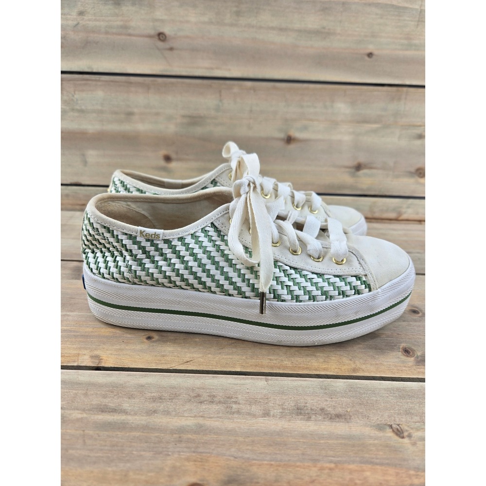 Keds x Kate Spade New York Triple Up Multi-Woven Green White Sneakers Platform 8